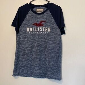 HOLLISTER short sleeve navy blue embroidered decal an lettering medium